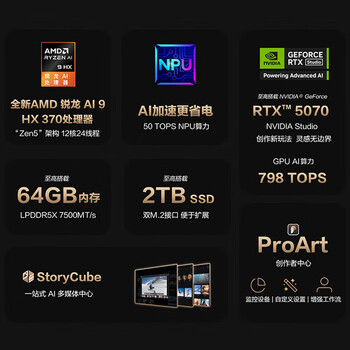 华硕ProArt创16 2025AMD锐龙AI9 HX370 RTX5070 64G 2T 2.8K 120Hz OLED 16吋触控创作电脑 华硕ProArt创16 2025AMD锐龙AI9 HX370 RTX5070 64G 2T 2.8K 120Hz OLED 16吋触控创作电脑