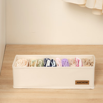 ANCHOW 折叠衣物收纳箱布艺收纳盒 家用整理储物箱 内裤6格收纳盒 AJ301