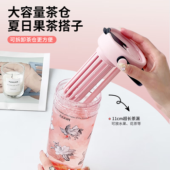 GOOM艺术手绘系列水杯女生吸管杯高颜值便携水杯 24SS-S8桃气粉-600ml