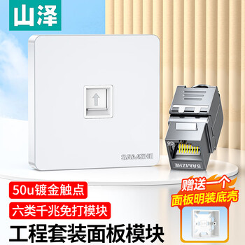 山泽网络网口面板 六类千兆网线免打模块面板插座套装 一位 86型工程家装面板+六类网络模块 SZ-MBT07