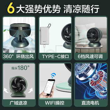 格力（GREE）【360°立体送风】一级能效空气循环扇遥控电扇直流变频电风扇台式桌面风扇松杉绿 FXTZ-2002Bbg5