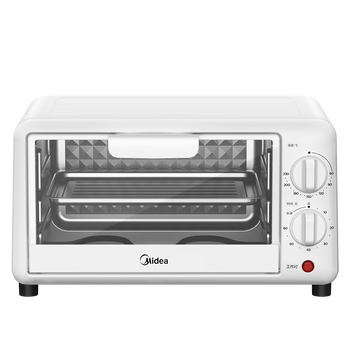 美的 电烤箱迷你容量10L极简操作60-230℃宽幅调温上下加热金属烤管 PT10X1