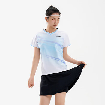 川崎羽毛球服女款夏季速干透气训练服V领运动服T恤 幻影蓝 M