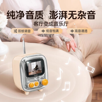 Divoom点音蓝牙音箱歌词相册复古小电视桌面电子相框便携式迷你音响床头助眠白噪音闹钟收音机多功能礼物