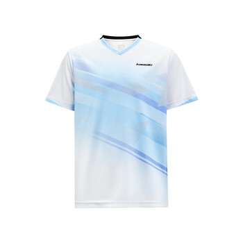 川崎羽毛球服男款速干透气训练V领运动服短袖专业 幻影蓝 L