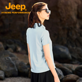 JEEP吉普女式短袖polo衫J522084503冰蓝色尺码可选M-13XL下单备注尺码