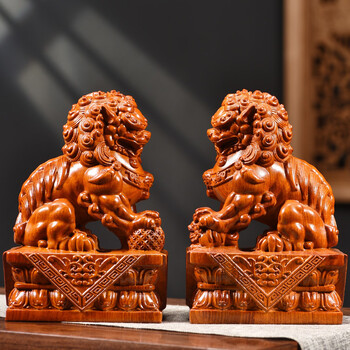 木雕狮子价格报价行情- 京东