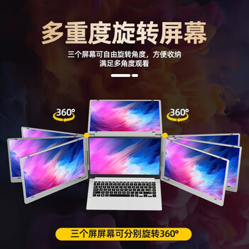 THINKSEA三屏便携显示器 笔记本电脑扩展屏办公炒股视频剪辑设计游戏副屏 一线直连四屏异显 14英寸三屏