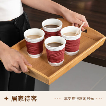 特美居（temeiju）一次性咖啡杯防烫纸杯加厚杯子食品级水杯商务瓦楞茶杯60只不带盖