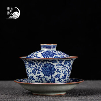 青花纏枝蓮紋四喜マクワウリ缶 現代工芸品 美術品 装飾品 置物 青花纏枝蓮紋四喜マクワウリ缶 現代工芸品 美術品 装飾品