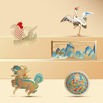 上朝故宫文创 宫廷祥瑞黄铜金属书签 高颜值中国风文具 生日礼物伴手礼 千里江山