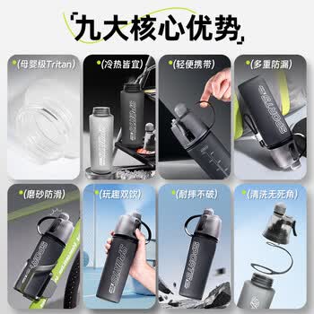 特步（XTEP）喷雾水杯儿童小学生tritan高颜值男女士公路车自行车运动水壶夏黑