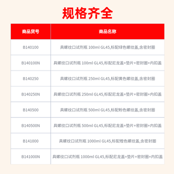 欣维尔 具螺纹口试剂瓶玻璃取采样瓶实验室样品瓶带刻度密封储液瓶 250ml 配尼龙盖+垫+圈+内扣盖 B140250N 