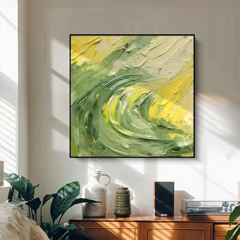 抽象画 僧侶 油彩画 抽象油画《金绿色交响》 – 大盆图社