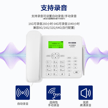 泰丰888全网通4G5G无线插卡座机固定电话机录音移动联通电信广电插卡CORD890F-32G内存卡白色