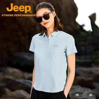 JEEP吉普女式短袖polo衫J522084503冰蓝色尺码可选M-13XL下单备注尺码