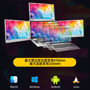 THINKSEA三屏便携显示器 笔记本电脑扩展屏办公炒股视频剪辑设计游戏副屏 一线直连四屏异显 14英寸三屏