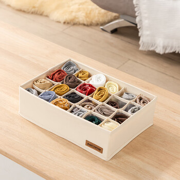 ANCHOW 折叠衣物收纳箱布艺收纳盒 整理储物箱 袜子24格收纳盒 AJ303