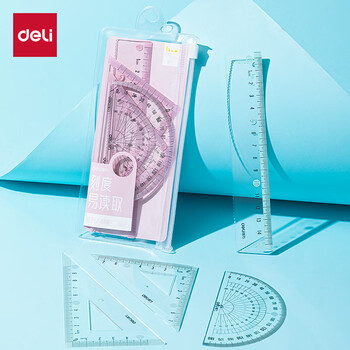得力（deli）学生考研文具高考中考考试绘图套尺(直尺*1+三角尺*2+量角器*1)套装 尺子