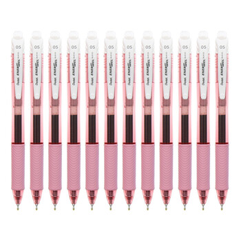 派通（Pentel）BLN105按动黑色中性笔高颜值0.5mm签字笔商务学生速干水笔水性笔文具 粉杆黑芯12支装
