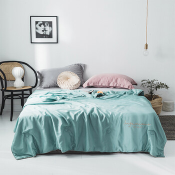 双人夏季简约薄款冰丝可机洗夏天薄被子夏凉被旗舰店 天丝夏被-黛青绿