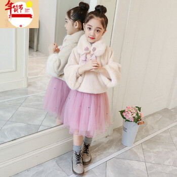 童装过新年喜庆洋气公主裙子冬年装过年拜年衣服连衣裙拜年服 米白色