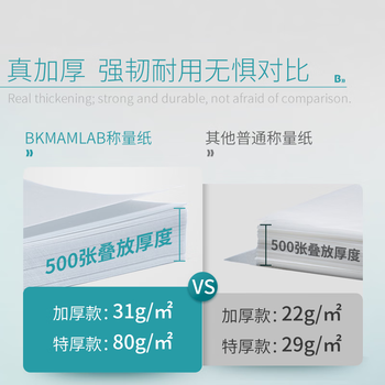 比克曼生物（BKMAM）实验室称量纸加厚托盘天平硫酸纸光面称量器皿垫纸方形 【75*75mm】加厚500张 1包