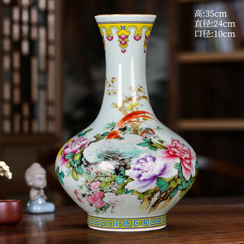 中国美術 古玩 米黄釉堆白花鳥花瓶 景德鎭製 粉彩花鸟花瓶价格报价行情- 京东