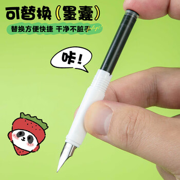 晨光（M&G）文具EF尖学生写字可换墨囊钢笔套装（钢笔*1+3.4口径纯蓝墨囊*2）熊猫满满绿杆HAFP0402开学必备
