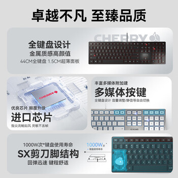 CHERRY樱桃 KC6000薄膜键盘 办公键盘 超薄SX剪刀脚 商务家用电脑有线轻音全尺寸 银色 CHERRY樱桃 KC6000薄膜键盘 办公键盘 超薄SX剪刀脚 商务家用电脑有线轻音全尺寸 银色