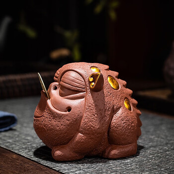 茶宠摆件紫砂吞金兽可养招财配件禅意茶道茶几精品茶玩装饰茶虫 朱泥