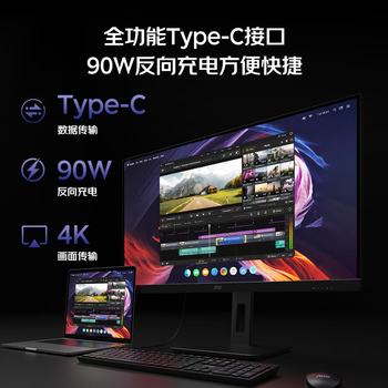 AOC显示器4K 设计师电脑显示屏幕 旋转升降 办公学习护眼低蓝光台式拓展笔记本扩展屏23.8英寸U24P10R