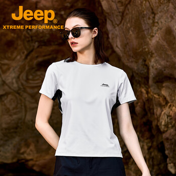 JEEP吉普女式短袖T恤衫J522084501鹭白尺码可选M-7XL下单备注尺码