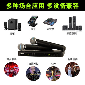 SHURE舒尔 BLX288/BETA58A 动圈手持无线麦克风一拖二K歌话筒专业录音直播户外舞台演出会议
