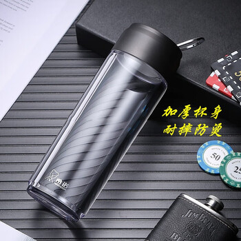 希诺（heenoor）带提环塑料杯便携隔热泡茶杯防摔户外PC杯 420ML本色 XN-8109