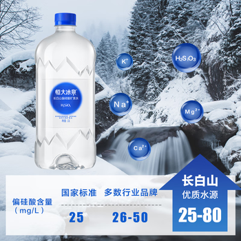 恒大冰泉长白山天然偏硅酸矿泉水 1L*12【热门商品】
