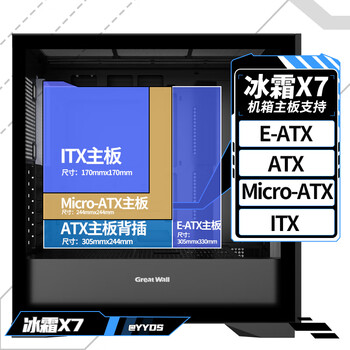 长城（Great Wall）冰霜X7黑色电脑机箱（背插主板/磁吸金属面板/0.75mm厚五金/四面便拆装/360水冷位/9风扇位/5090）