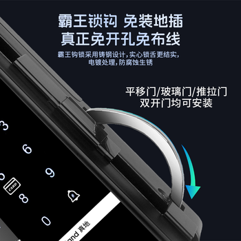 Realand 玻璃门指纹锁办公室霸王钩密码锁智能玻璃门考勤门禁锁免开孔免布线公司电子锁ZD209
