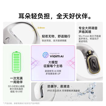 科大讯飞（iFLYTEK）录音翻译 开放式挂耳AI蓝牙耳机iFLYBUDS Air 2冰灰 智能降噪防漏音非骨传导 适配苹果华为