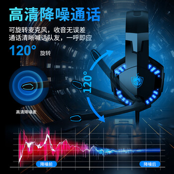 因卓（KOTION EACH）G2000 有线头戴式耳机吃鸡三角洲打瓦FPS网吧电竞无延迟带麦重低音电脑耳机游戏语音降噪耳机 黑蓝