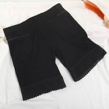 裤薄款个性拉链口袋三分保险裤高腰女士蕾丝安全裤防走光短裤 黑色