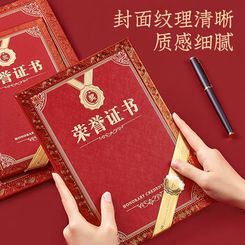 齐心【2本】红色荣誉证书12K证书 浮雕花纹豪华精致烫金颁奖表彰奖状 C5103