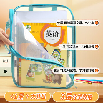 晨光（M&G）文具L型网纱拉链袋套装 科目分类袋文件袋小学生加厚学科袋大容量大开口 语数英综ADM945AY-A