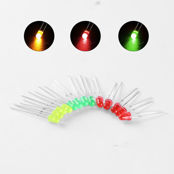 汇君 3mm发光二极管F3红发红/绿发绿/黄发黄直插灯珠LED灯 有边红灯100只