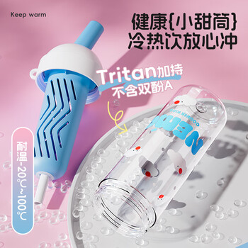 炊大皇水杯夏季女生儿童大容量高颜值水壶杯子吸管学生650ml（落樱粉）