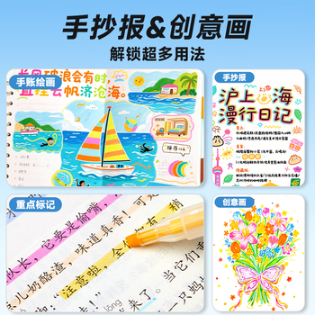 Touch mark双头双色荧光笔6支12色学生考试复习笔记划重点笔彩色可叠色记号笔手账笔手抄报儿童生日礼物