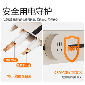 狮盾 明装轨道插座 80cm+5五孔 免开槽 万瓦大功率 加粗铜片 PC材质 防尘防水 奶油白