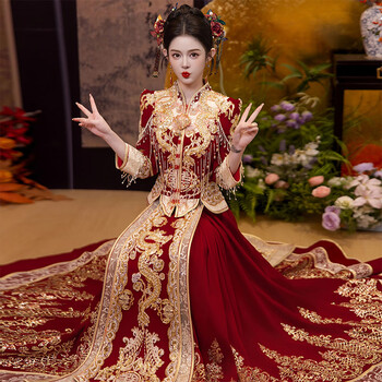 【褂皇】龍鳳褂 クワンカワ3XL 花嫁衣装 金刺繍 豪華セット 頭飾り付き 美品 褂皇】龍鳳褂 クワンカワ3XL 花嫁衣装 金刺繍 豪華セット 頭飾り付き 美品