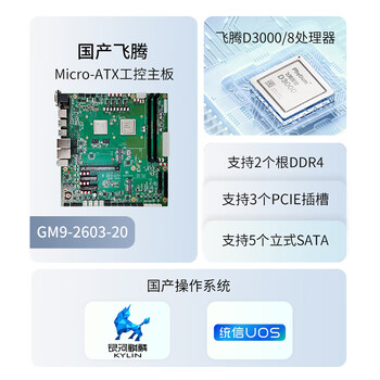 GITSTAR集特飞腾D3000/8核处理器 M-ATX工控主板GM9-2603-20 3组PCIE、双网口、板载X100桥片