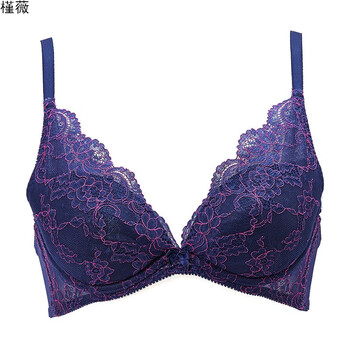 内衣女小胸聚拢文胸深v水袋杯蕾丝性感文胸 深海蓝-wg 70b